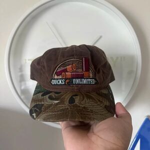 Vintage 90s Ducks Unlimited Waxed Camo Hat Polo Sportsman Hunting Outdoors